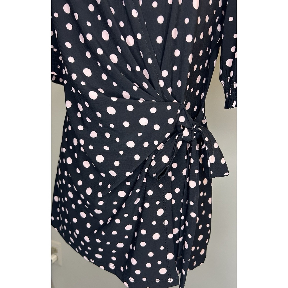 ANNE KLEIN Black Blush Polka Dot Polyester Blouse Top Career Shirt Womens M - Picture 3 of 8